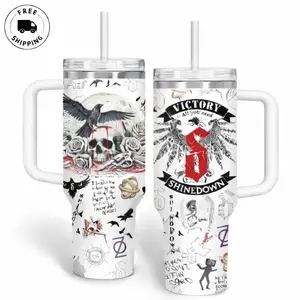 Shinedown Victory Skull 40oz Tumbler With Handle – Rock Band Fan Cup