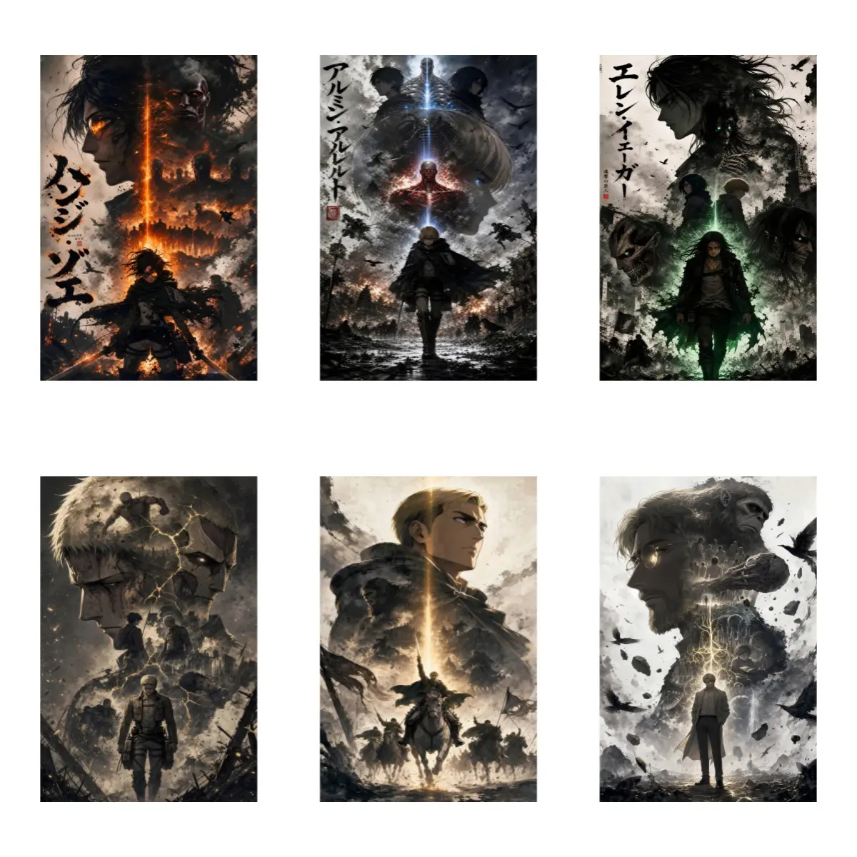 Single Attack On Titan Canvas Wall Art, Shingeki No Kyojin Independent Character Poster, Eren/Mikasa/Armin/Erwin/Reiner/Zeke Separate Anime Print, Dark Gritty AOT Wall Decor, Teen Gamer Bedroom Fan Gift Framed Painting
