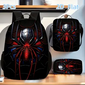 Spider Hero Suit Logo 3PCS Backpack Set, Durable 600D Oxford Cloth School Bag Adjustable Breathable Strap,for Kids Teens School Travel Outdoor