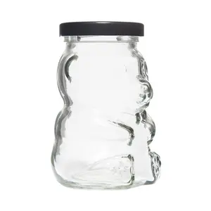 Bear Jar 9 oz Clear Glass Bottle with Metal Plastisol Lined Lid for Cooking Personal Care Craft Garden Home Decor Reusable Recyclable Coffee Bear