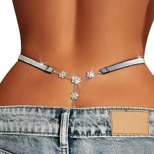 Simple Bikini Rhinestone Waist Chain Thong Panties Summer Beach Crystal Body Chain Thong Stretch Rhinestone Festival Rave G String Waist Jewelry for Wome (Flower) Multicolor Comfort Women's spring fashion baby valentines day Floral Cami PVC Leather Square