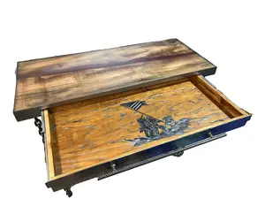 A.A Entry Table - Industrial Style 40" Tall x 23" Depth x 47" Length with Boot Storage Shelf & Drawer for Keys & Change Featuring Iconic American Flag Painting