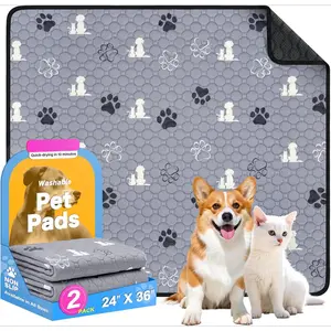 PURR LAB Washable Pee Pads for Dogs, 2 Pack Reusable Puppy Pads, Waterproof Pet Pee Pads for Dog Potty Training, Extra Large Dog Pee Pads for Crate, Playpen, and Whelping, Durable and Absorbent, Grey 24"x36"