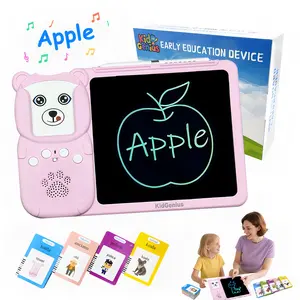 KIDGENIUS Bilingual Flashcards for Toddlers Spanish and English Learning Tool with Colorful Drawings Erasable Screen Quick Erase Button Portable LCD Tablet for Kids Early Education Back to School Gift