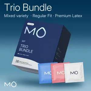 MO Trio Bundle Variety Pack, Ultra Thin + Ribbed + Dotted, Natural Latex, pH Balanced, Regualr Fit,36 Count