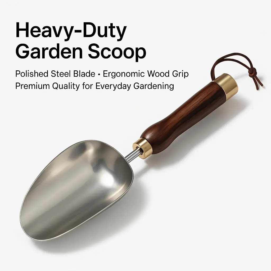 1pc Heavy-Duty Stainless Steel Soil Shovel for Gardeners, Ergonomic Ash Wood Handle with Lanyard, Large Capacity, Corrosion-Resistant Tool for Everyday Gardening, Garden Planting and Repotting