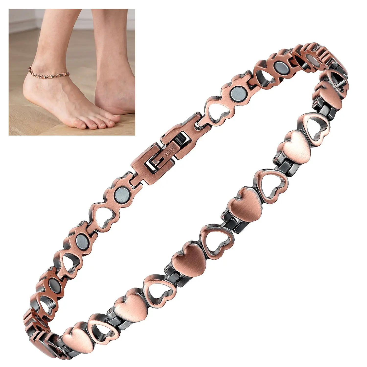 Magnetic Copper Anklet for Women, 99.9% Pure Copper with 3500 Gauss Neodymium Magnets, Adjustable Hypoallergenic Ankle Bracelet, Anniversary Jewelry Gift