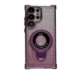 Compatible with Samsung S26 Ultra Phone Case Airbag Shockproof Ultra-thin Magnetic Stand A56 Glitter Electroplated Hard Case S25