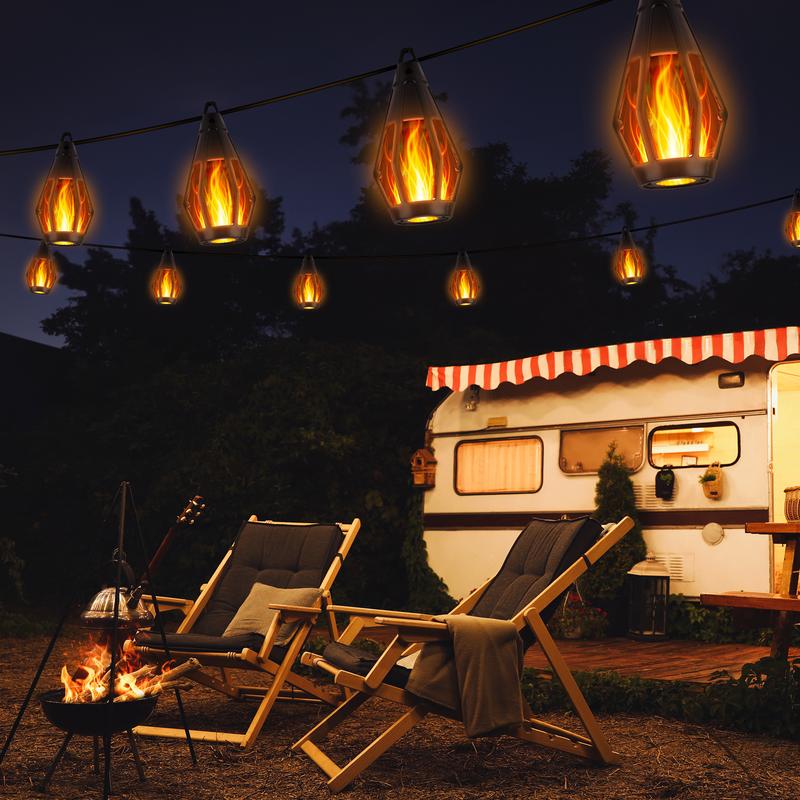 Fire String Lights Solar Solar Flame String Lights - 42ft 15 LED Lights Outdoor Solar String ...