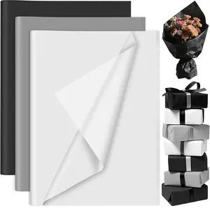 60 Sheets Black White Grey Tissue Paper Bulks, Gift Wrap Tissue Paper Sheets for Packaging Birthday Gift Wrapping Birthday Wedding Holiday 14 x 20 Inch