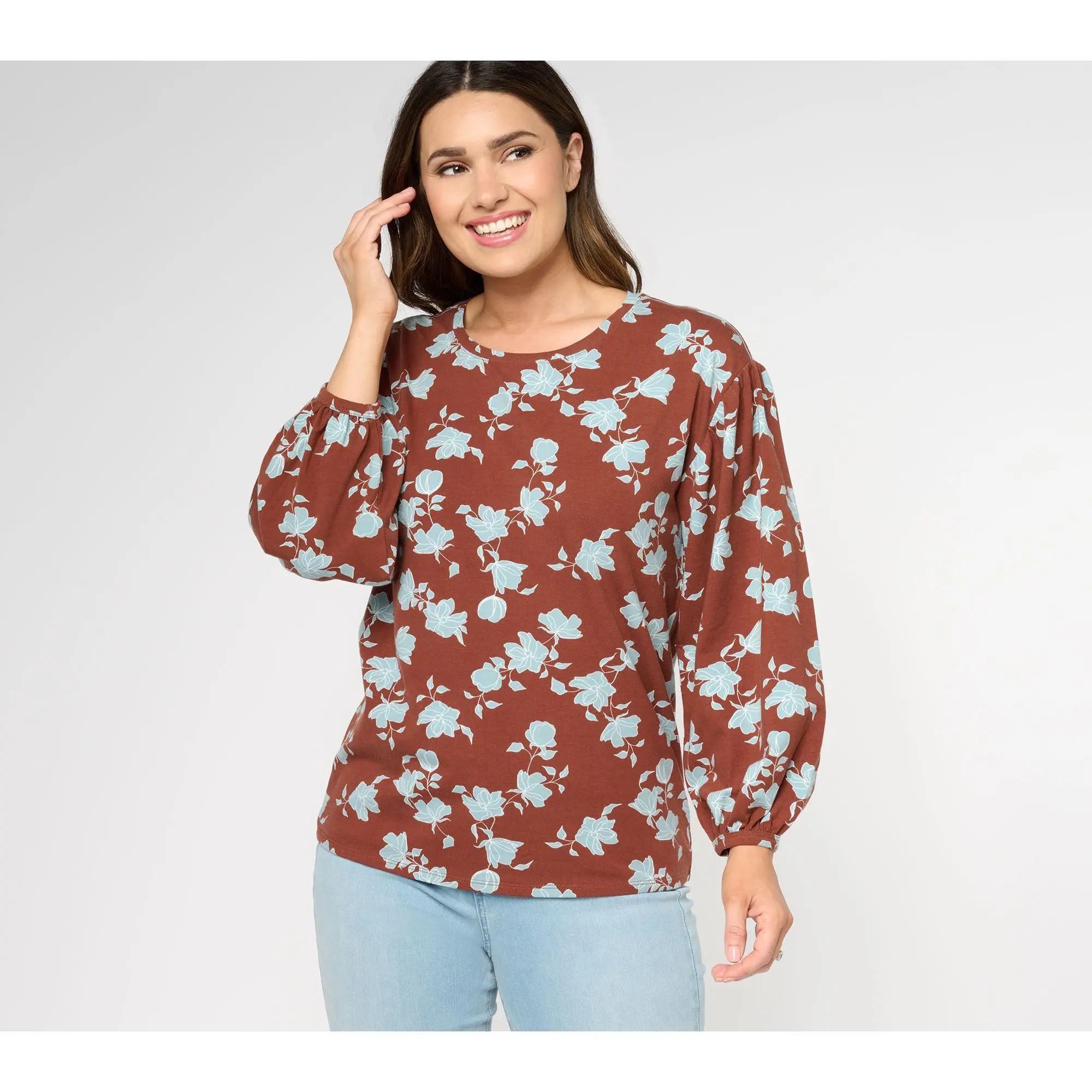 AnyBody Puff-Sleeve Printed Knit Top
