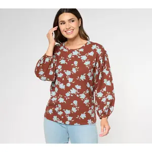AnyBody Puff-Sleeve Printed Knit Top