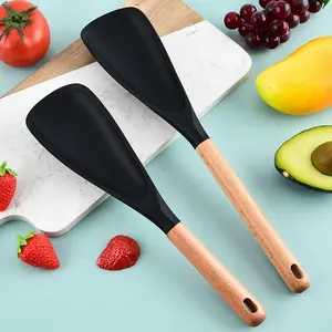 Cooking Spoon for Nonstick Cookwares, Great for Cooking and Serving Durable BPA-Free Matte Silicone, Wood Handle Spoon for Mixing, Scoop, and Scrape Utensils Kitchen