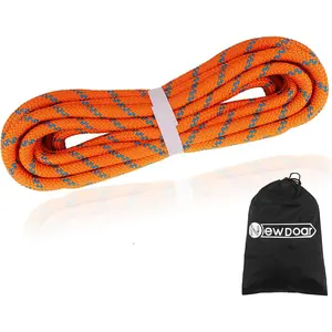 CE & UIAA Certificated 14KN 8mm(5/16in) Static Climbing Rope High Strength Accessory Cord Braid Safety Rope for, Hiking, Mountaineering (Orange 8mm,165ft)