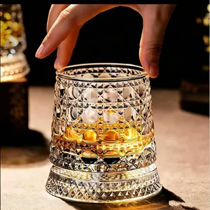 360 Degree Rotating Whiskey Glass , 9oz Old Fashioned Glass Tumbler, Rotating Whiskey Glass for Home Bar & Gifts for Men crystal cup