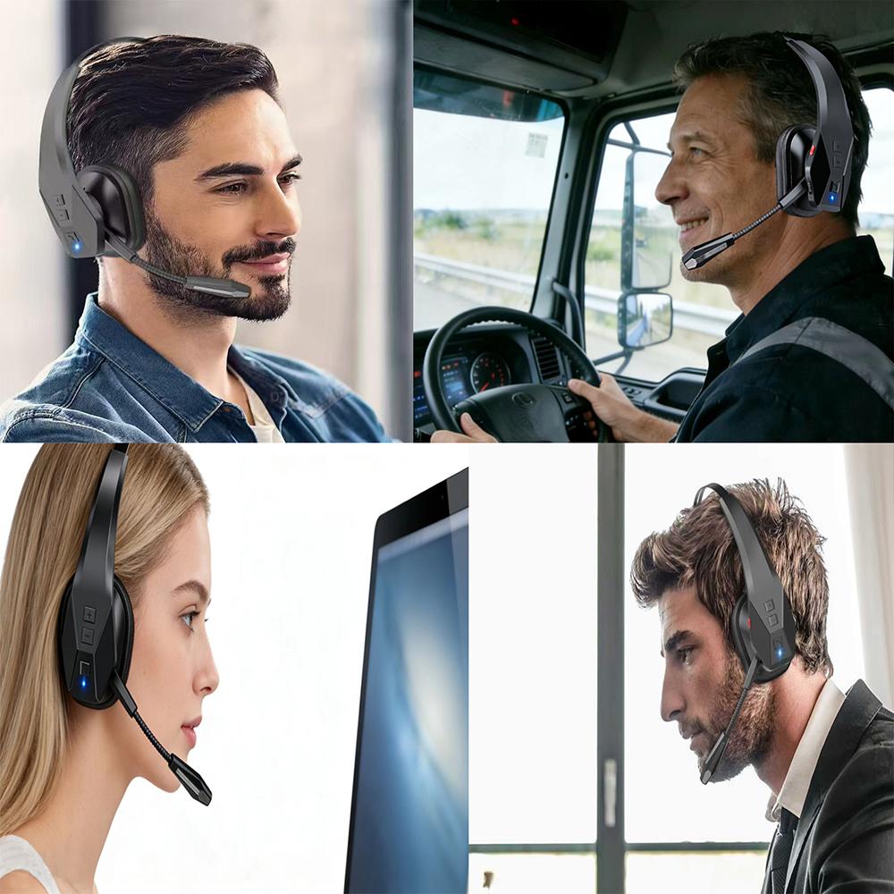 DH17 Bluetooth Headset  for Computer, Single-Ear Wireless Headset with Noise Cancelling Microphone for Office & Truckers, Bluetooth V5.3 with Mute Button for Work