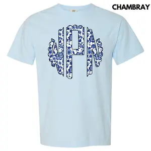 Blue Florals Monogram Comfort Colors T-Shirt 'NLB'