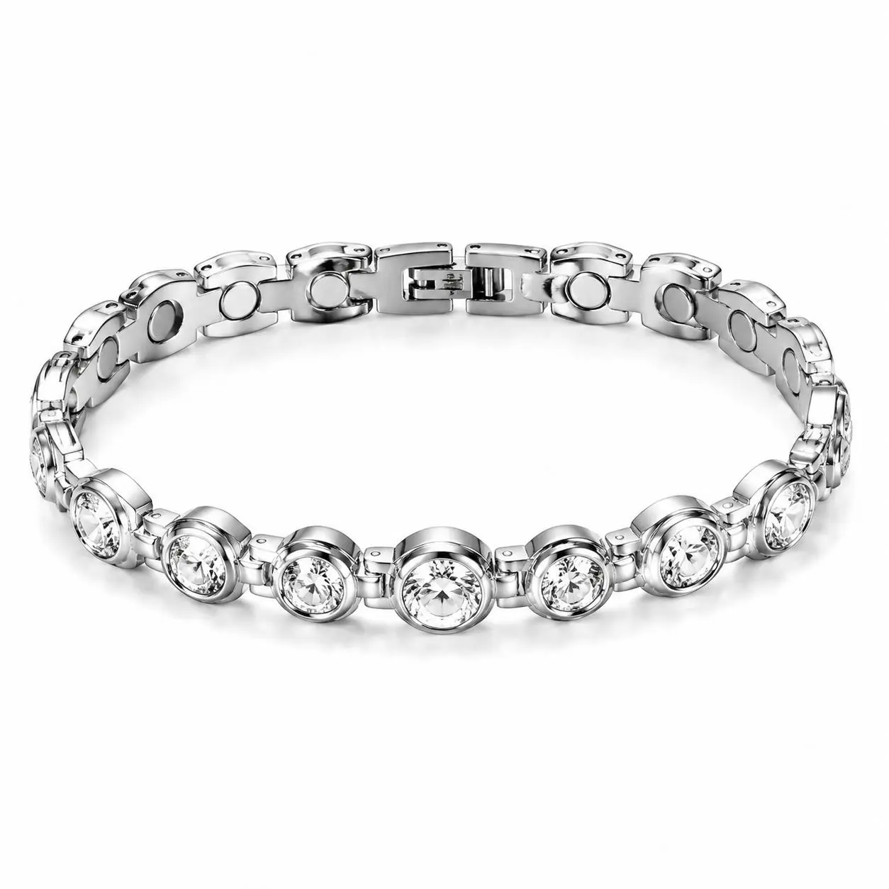 Magnetic Bracelet for Women, CZ Crystal Tennis Bracelet, Sparkling Silver Stainless Steel Jewelry, Adjustable Elegant Bracelet Gift for Her
