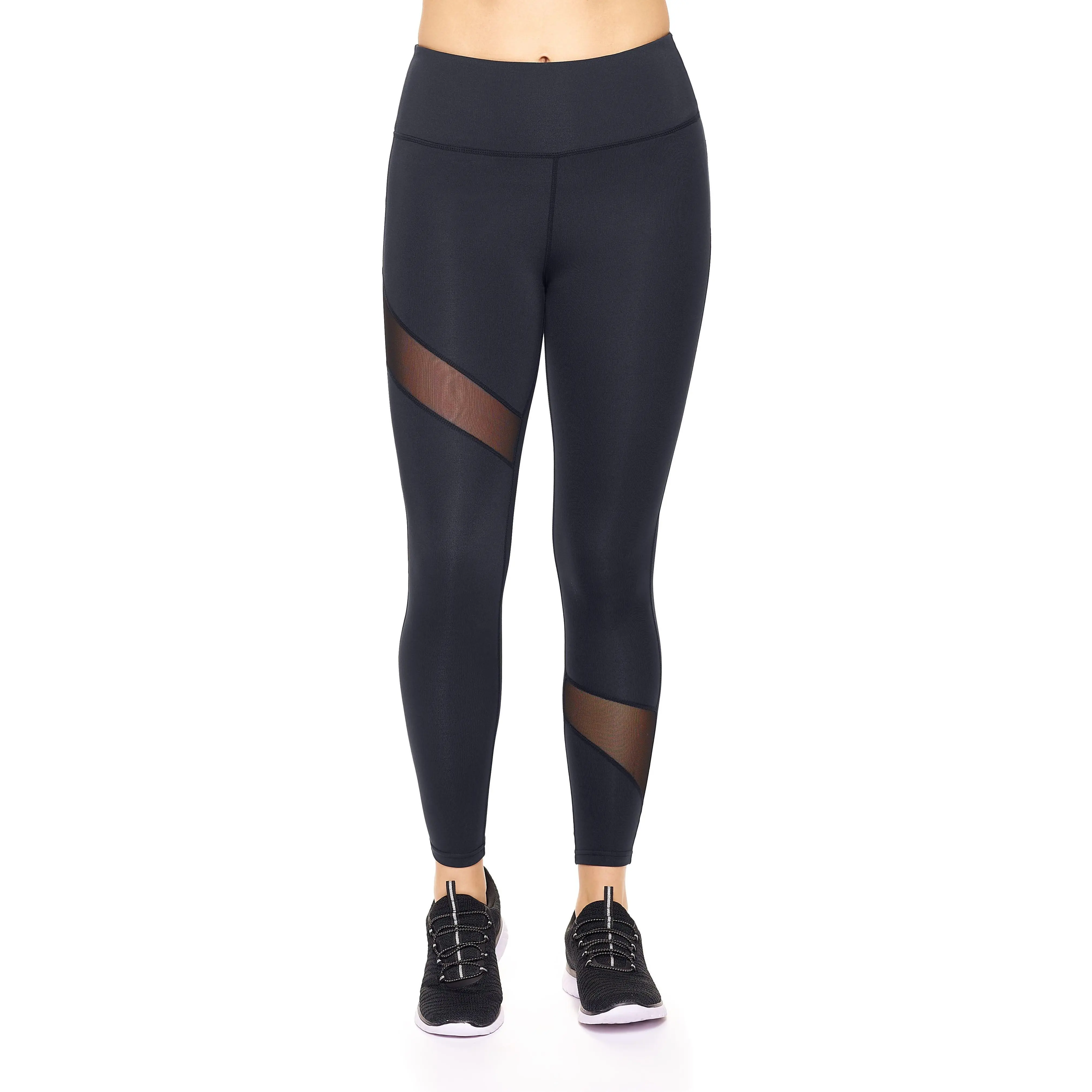 High-Waist Asymmetric Mesh Panel Leggings
