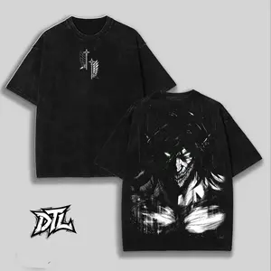 Retro Heavy Eren Yeager x Attack On Titan Ver 2 Anime Double Printed Men's Vintage Tee Washed Unisex Oversize Anime Manga Washed Heavyweight Cotton T-shirt, Anime Gift For Him