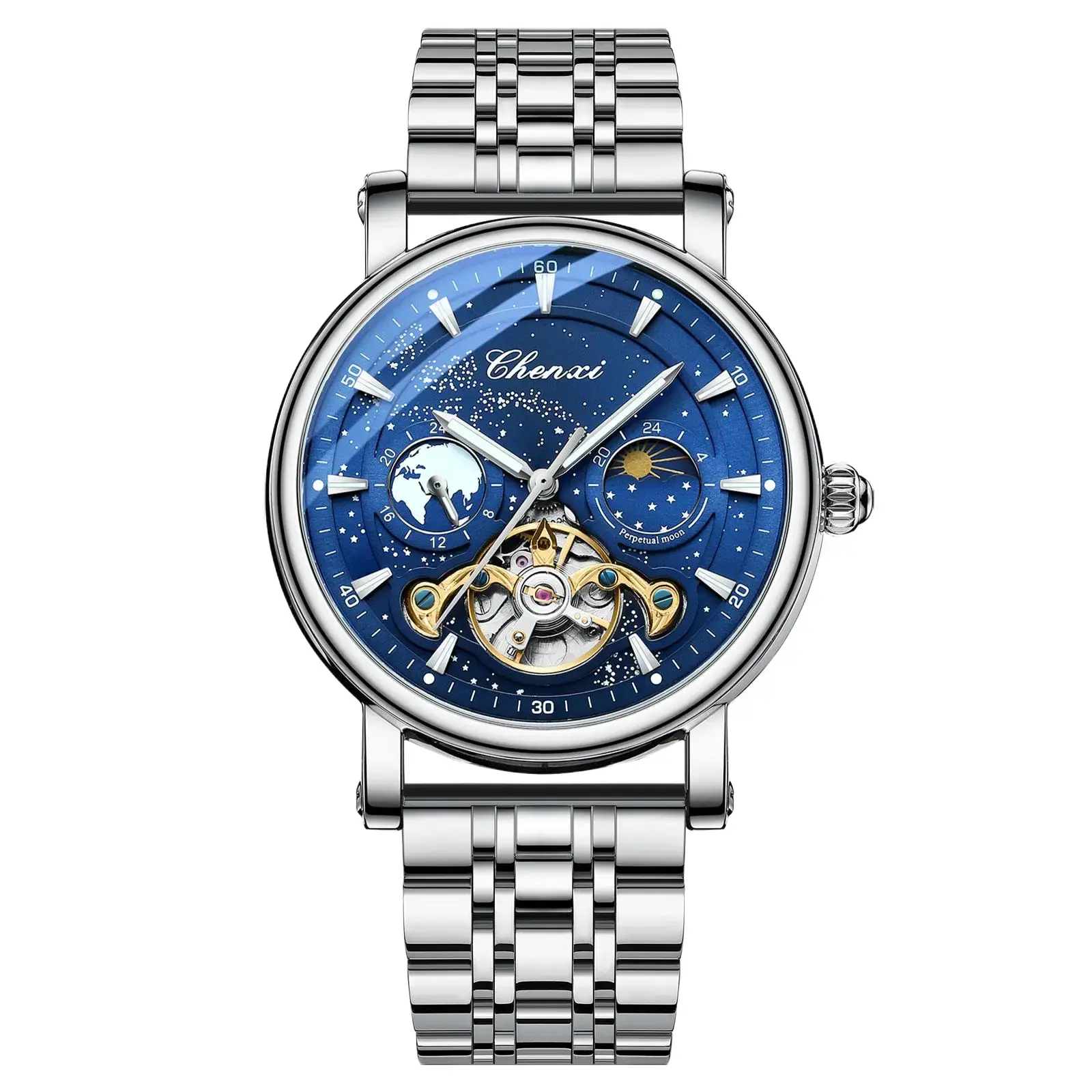 J-CHENXI 8872 Men’s Automatic Mechanical Watch Skeleton Dial Fashion Wristwatch