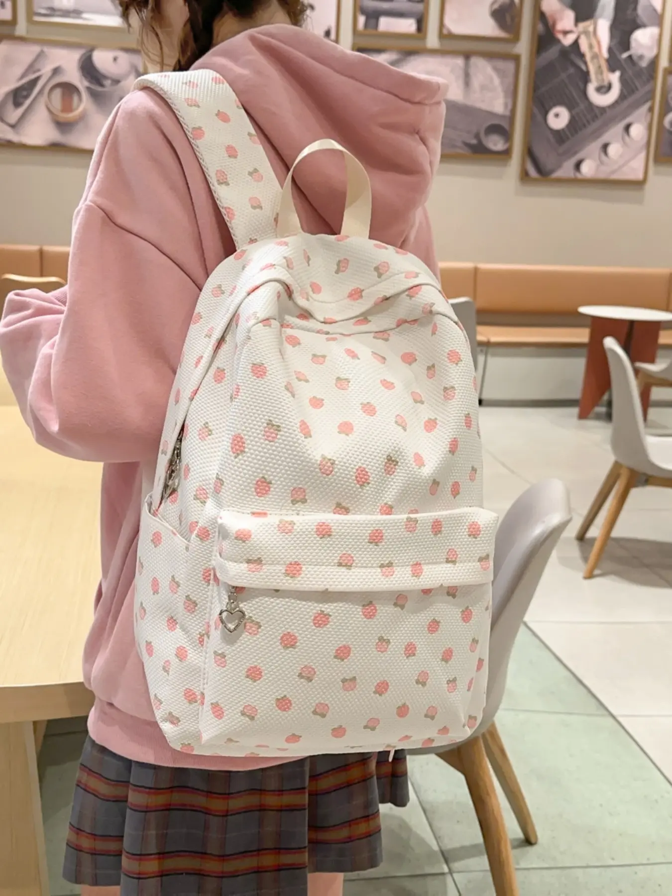 New Strawberry Print Dopaamine Backpack, Casual Daypack, Versatile Waterproof Shoulder Bag, Fashionable Commuter Back Pack for Daily Use, Strawberry Pattern