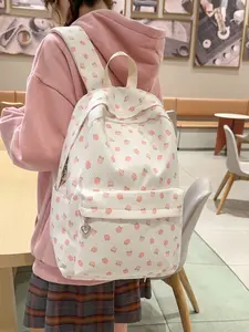 New Strawberry Print Dopaamine Backpack, Versatile Waterproof Shoulder Bag, Fashionable Commuter Back Pack for Daily Use, Strawberry Pattern