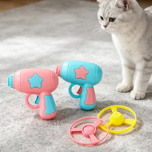 Glow in The Dark Flying Disc Toy Gun, LED Spinning Flying Saucer for Kids & Cats