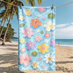 "Summer Water Floating Flowers" Beach Towel | Oversized, Quick Dry, Ultra-Soft Polyester | Multi-use for Travel, Swimming, Camping, Fitness | Perfect Choice for Beach Vacations | Machine Washable | 2D Flat | Best Gift for Friends and Family.