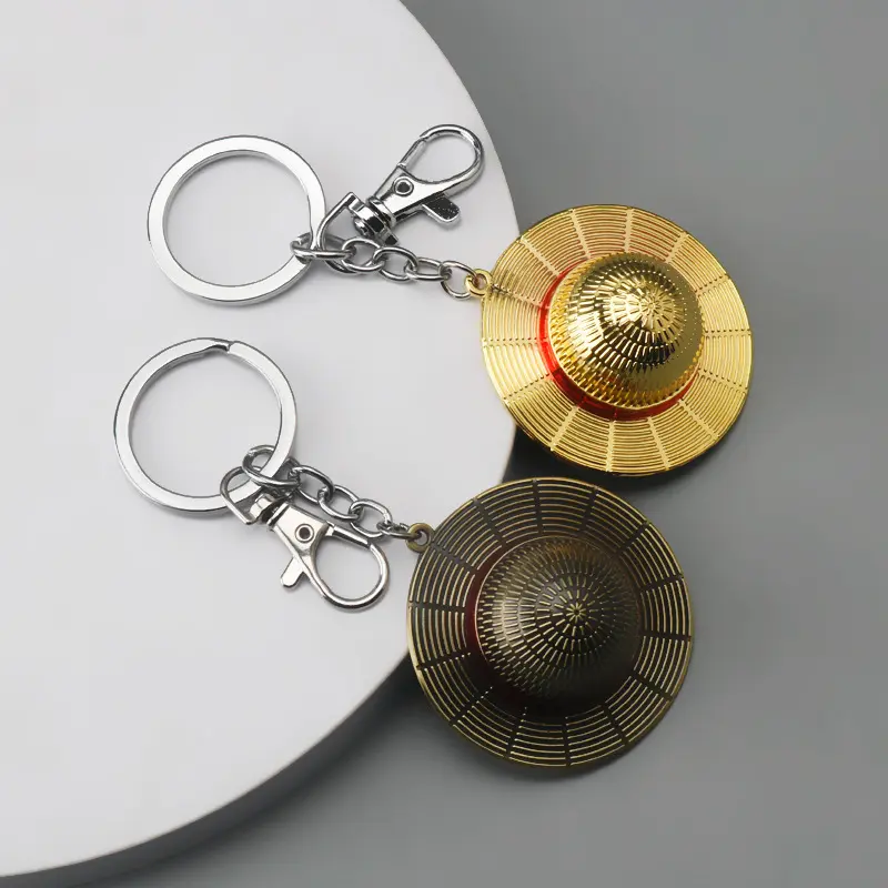 Anime Peripheral One Piece Luffy Gold Hat Keychain Creative Alloy Straw Hat Pendant for Men's Accessories Mini Trinkets Durable Lightweight Keychain and Necklace Pendant