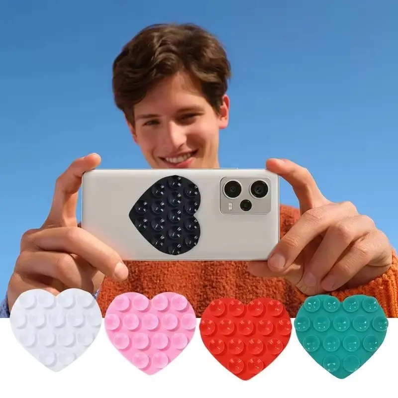 1pc Heart-Shaped Silicone Suction Cup Holder - No-Drill Strong Adhesive Multi-Color Phone Stand, Smartphone Holder Stand for Home, Desk, Bathroom, Kitchen - Hands-Free Viewing & Video Calls, Suction Phone Mount