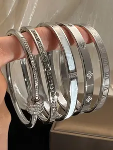 5-Piece Waterproof Titanium Steel Bracelet Set, Stackable Bracelet, Rhinestone Star Design, Plated, Versatile Style, Unisex Jewelry