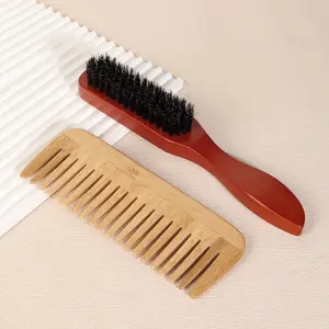 Wooden Handle Beard Brush & Comb Set, 2 Counts/set Portable Hair Styling Tool, Professional Hair Styling Tool for Men
