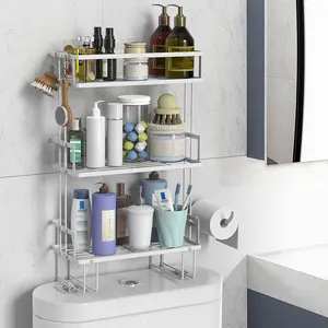 Over Toilet Organizer, Bathroom Storage Shelf, Space Saving Rack, 3 Tier Storage Unit, Wall Mounted Organizer, White Bathroom Shelf, No Drill Storage Solution, Home Organization Rack, Multifunctional Toilet Stand, Bathroom Decor Shelf.