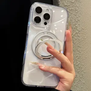 Magsafe 360° Rotating Bracket Stand 16 ProMax clear Case HD Transparent Magnetic For iPhone 13 14 15 16 Pro Max 16pro Shockproof Hard PC Cover case