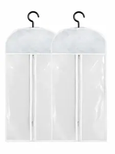 2pcs Wig Storage Bags with Hooks, Transparent Zipper Dustproof Wig Organizer, Suitable for Multiple Wigs, Salon and Home Use