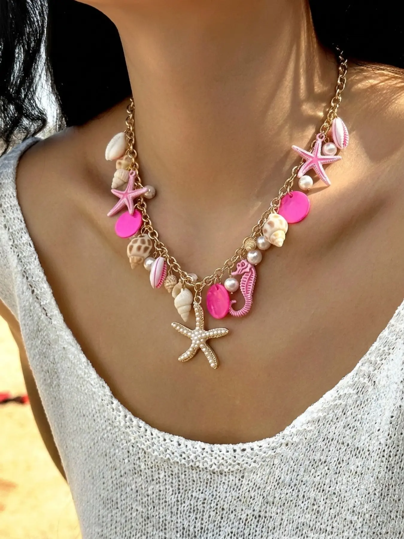 Boho Chic Layered Shell Necklace, Multi-Layer Design for Daily Wear & Beach Outings, Sweet Girl Style Conch Shell Pendant Jewelry, Dainty Boho Necklace, Dainty Fashion Jewelry, Chain Necklace