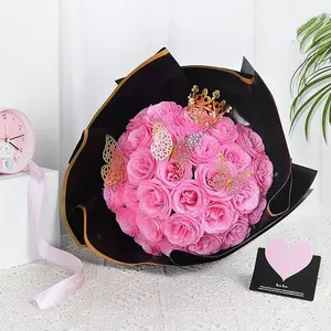 DIY Glitter Roses: Artificial Bouquet of Shiny Fake Flower Bouquet, Perfect for Mothers Day Gift, Anniversary, Weddings - 25 Roses (Pink)