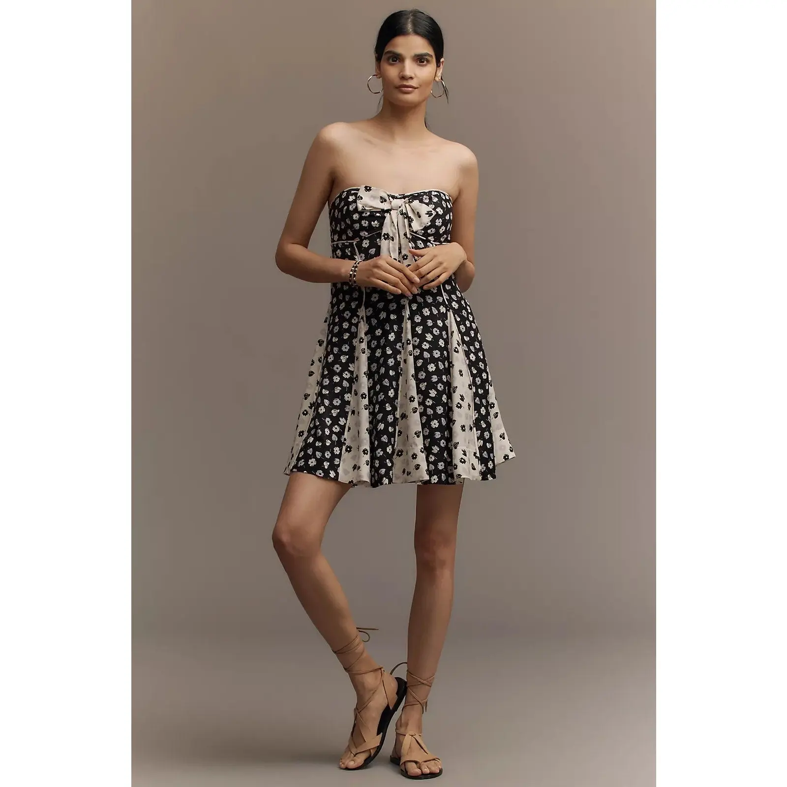 Anthropologie Maeve Strapless Bow-Front Swing Mini Dress MEDIUM B&W