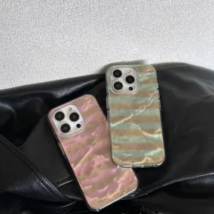 Women's Fashion Phone Case for Apple iPhone 16 Pro Max, Stylish Dual Layer Protective Striped Design, Simple Plain Cover for iPhone 15/14/13 Series