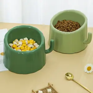 1 PP6.3in cactus pet feeding bowl Feeder with a tilted neck guard, suitable for both cats and dogs