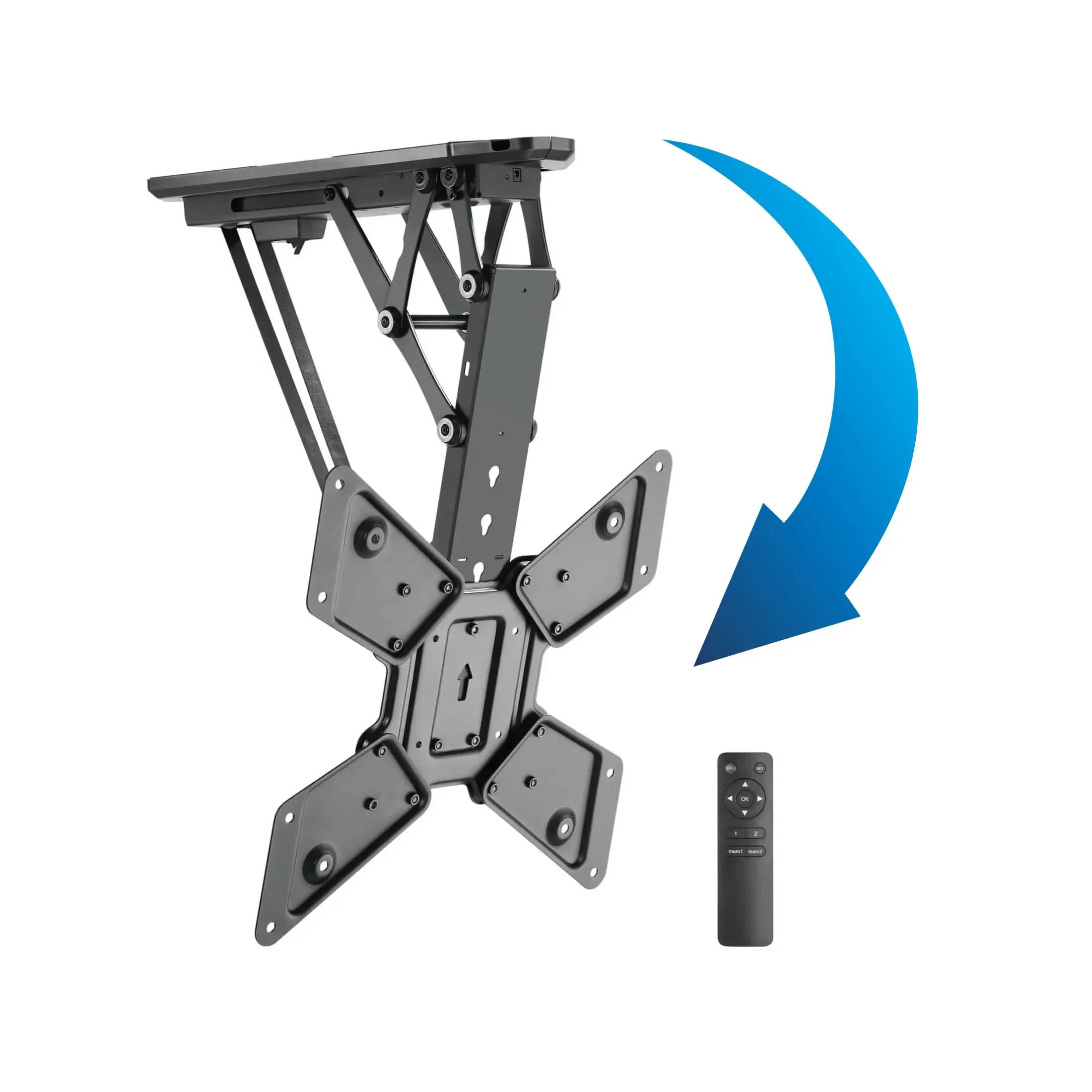 Mount-It! Electric Flip Down Tilt Ceiling TV Mount for 32"-55" Screens, Remote Control, Flat/Pitched Ceilings, 66 lb Weight Capacity - Black, Tilt Tv Mount