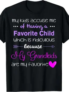 Women's large size cotton T-shirt, black, round neck, grandma inspirational language theme, 0XL-5XL, my grandchildren are my favorite funny grandma T-shirt, Thanksgiving, skin-friendly softness, hiking and adventure, Halloween, for women