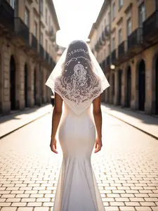 New Virgin Mary Lace Embroidered Headscarf, Women's Fashion Ethnic Style Thin Scarf, Ladies' Stylish Coverup Silk Wrap