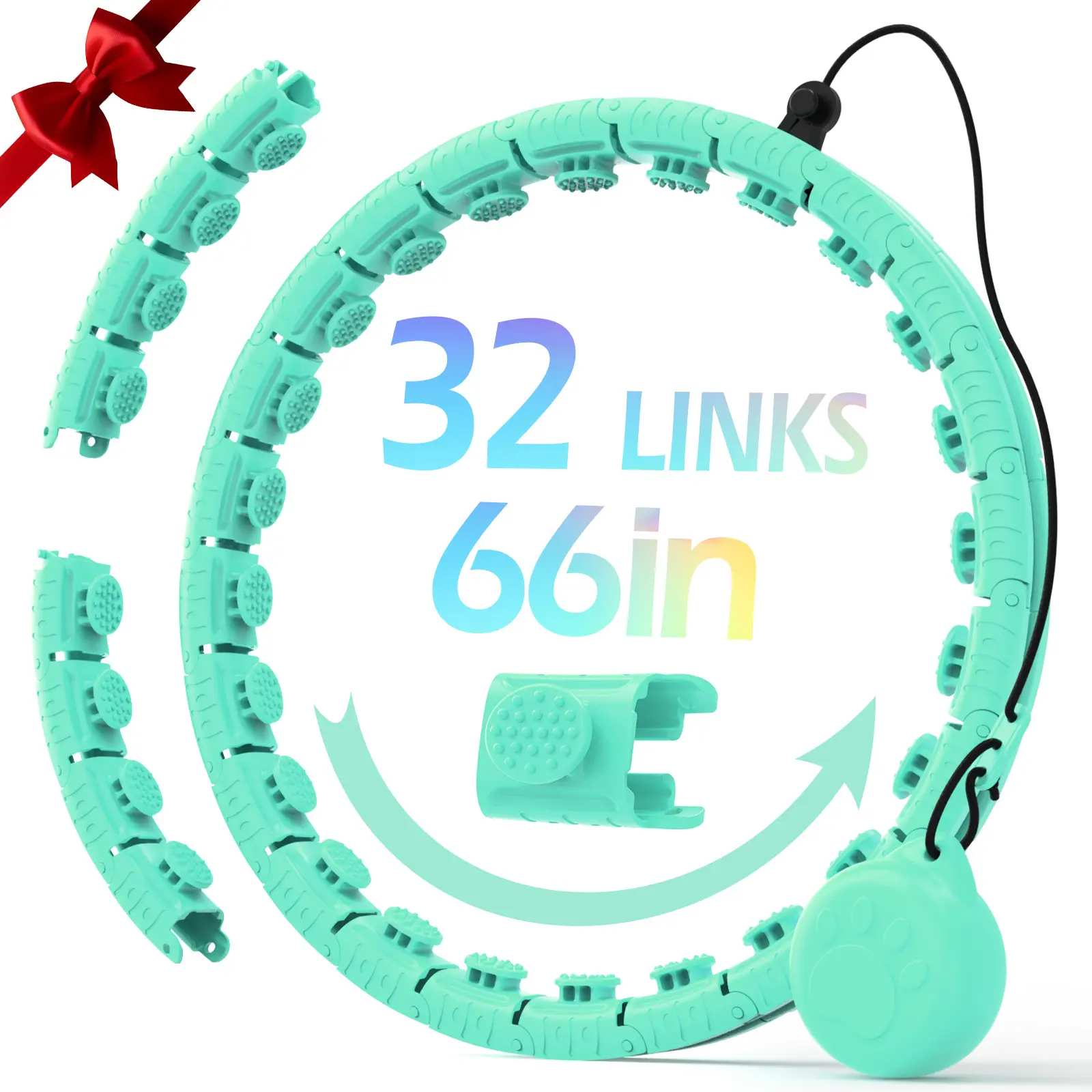 JLoibao Weighted  Circle 32 Links 66 Inch Plus Size XXL Eco-Friendly ABS Material Adjustable Portable Hoop for Adults Fitness Home Gym Kit Home Gym