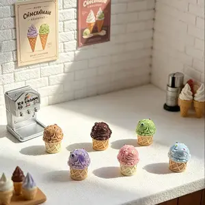 Mini Cartoon Animal Ice Cream Cone, Miniature Food Playset, Dollhouse Scene DIY Craft Decoration, Realistic Cream Gel Phone Case DIY Ornament