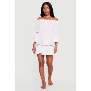 Crochet Detail Off The Shoulder Swim Cover Up