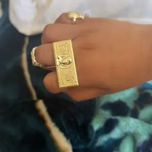 Benjamin Franklin Real Gold Plated 14k Double Finger  No Fading Brand New Same Day Shipping Adjustable Promise  bubble  jewelry spring  Titanium Steel Wood Inlay Hypoallergenic Four-Claw Square  cluster