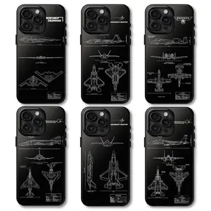 Military Jet Blueprint Phone Case Showcasing B-2 F-22 A-10 F-4E F-35 F-15 Aircraft, Rugged Stylish Protection for Active Users, Compatible iPhone 11–17 Pro Max Samsung S21–S25 Ultra