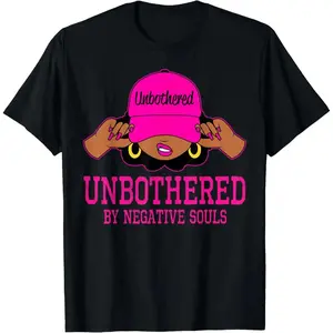 100% Cotton Unbothered Sassy Black Woman African American Afro Queen T-Shirt Top Vintage 818
